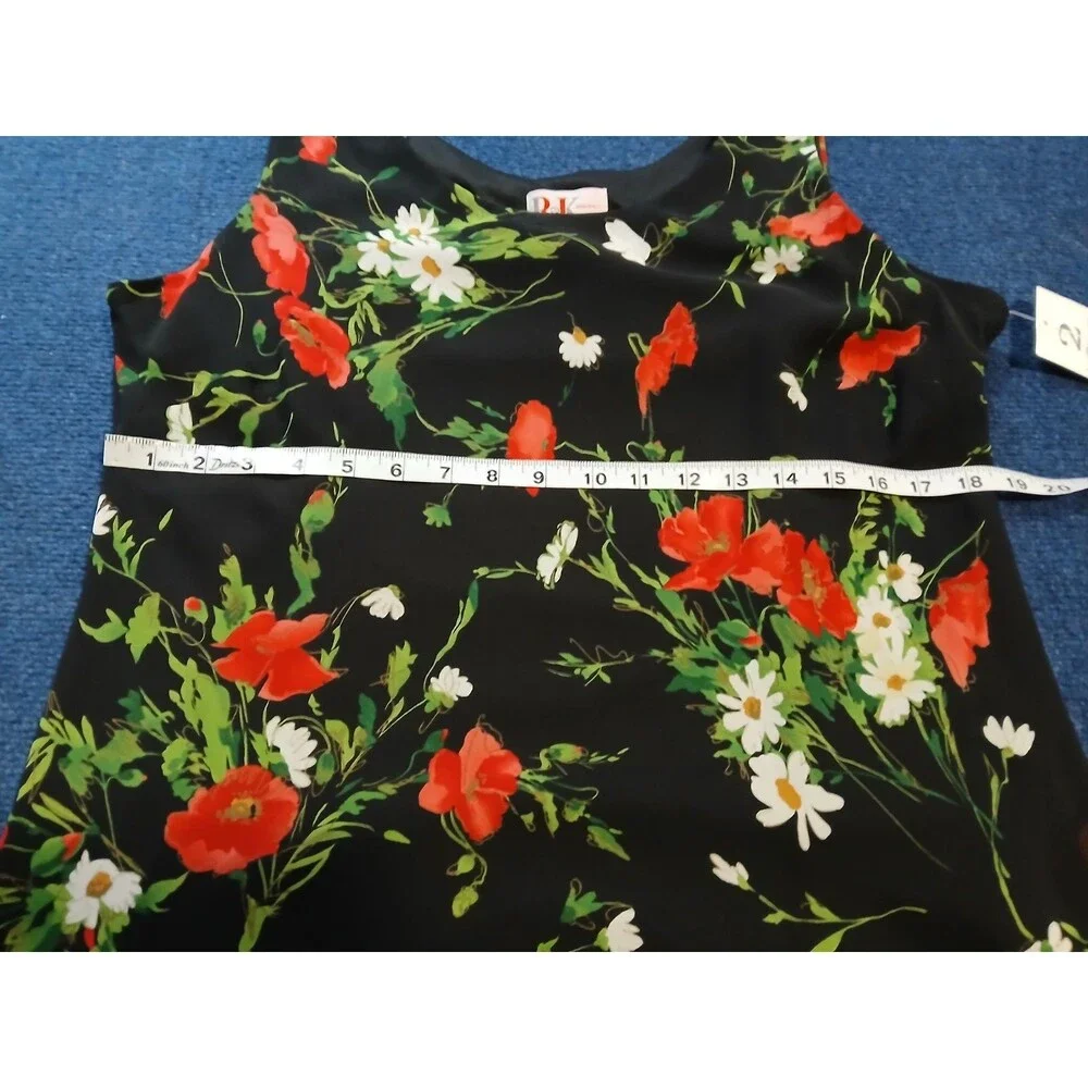 R&K Originals Long Black Sleeveless Dress w/Red & White Floral 16 NWT - Picture 9 of 10